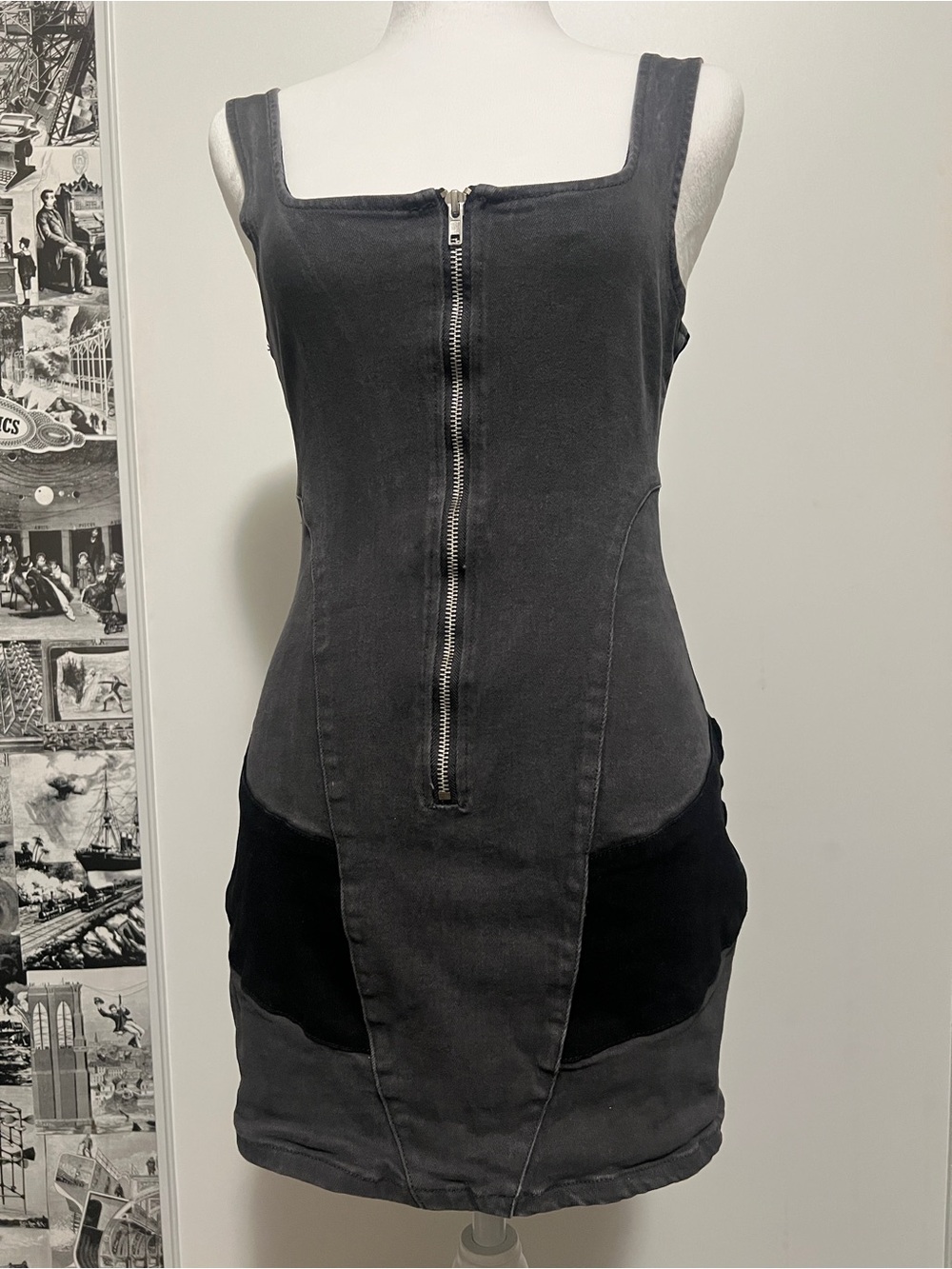 Denim Bodycon Mini Dress Black Grey -PrettyLittleThing